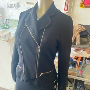Guess Black Asymmetrical Zipper Blazer